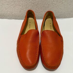 M. Gemi Orange Pebbled Leather Loafers